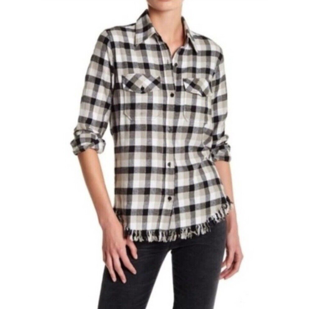 Current Elliott Women 0 Flannel Button Down Shirt Plaid Long Sleeve Top